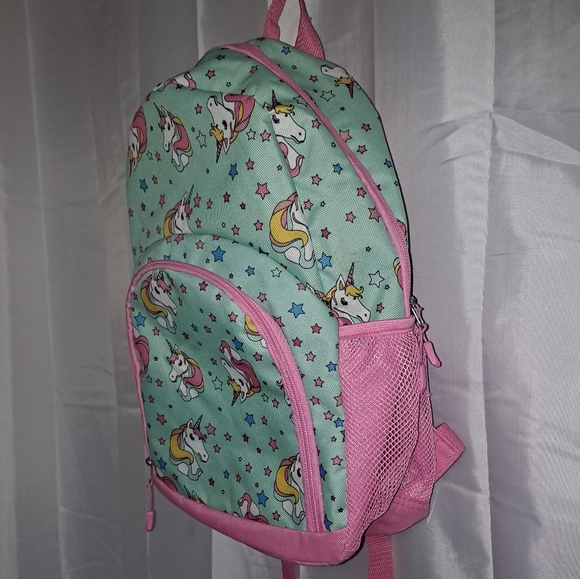 Unicorn 🦄 Backpack Girl's 15-inch Pink and Green 4 Compartments Back to School - Picture 3 of 10